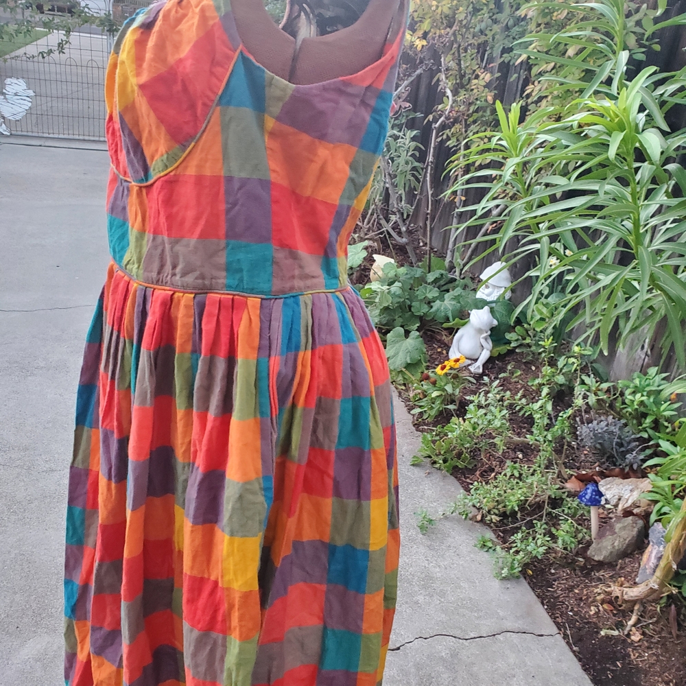 Emily And Fin Vibrant Multicolor Checkered Midi Dress - Picture 3 of 7